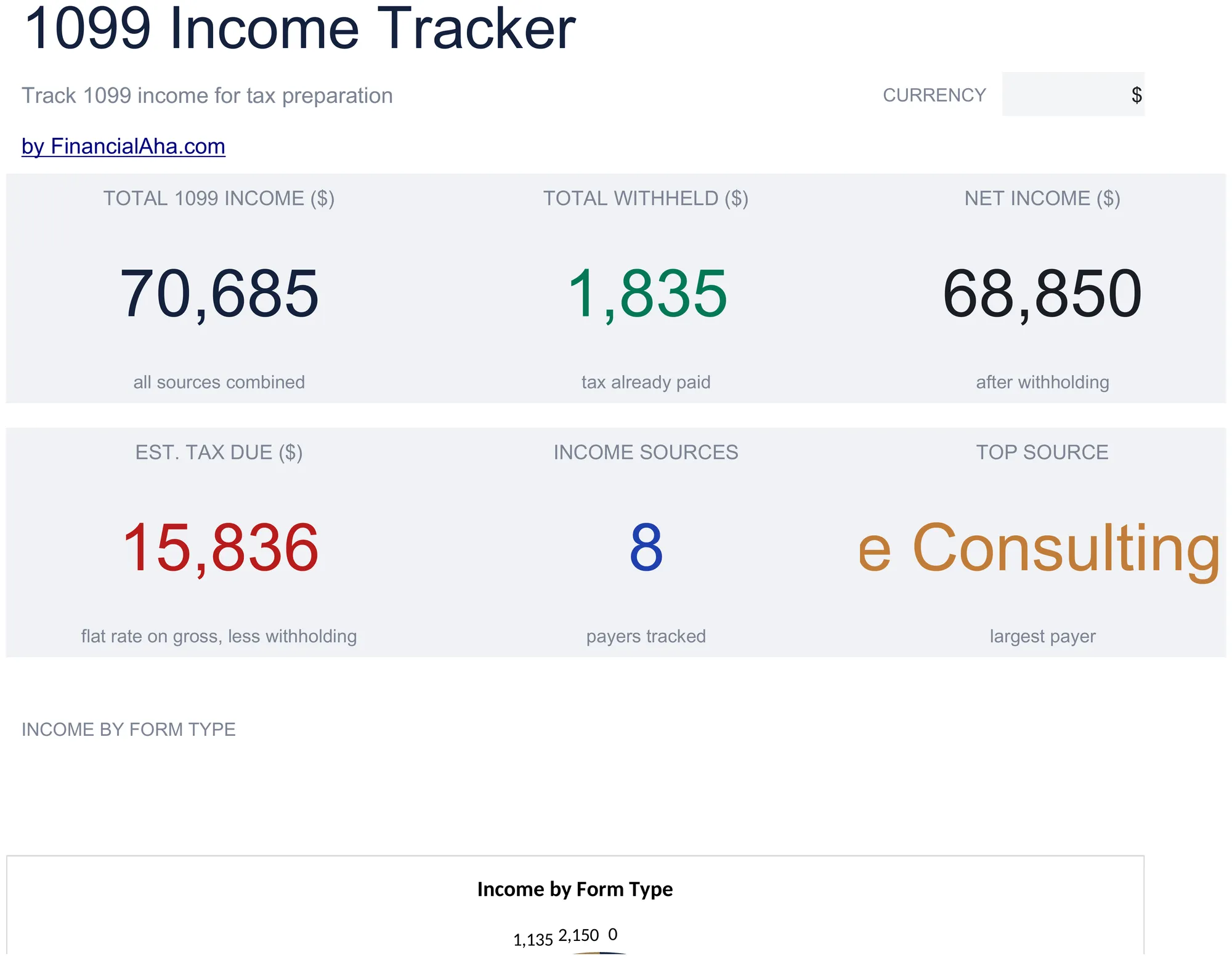 Essentials 1099 Income Tracker spreadsheet template - Google Sheets and Excel preview