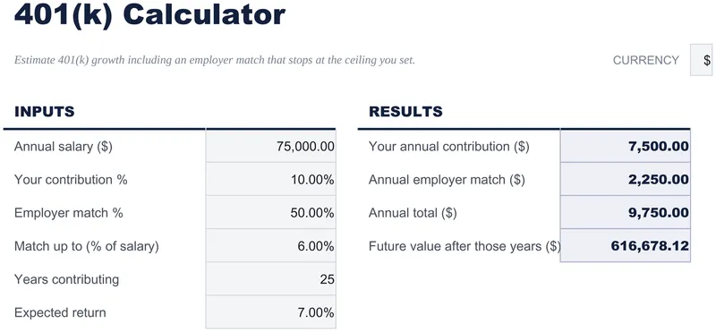 401k Calculator