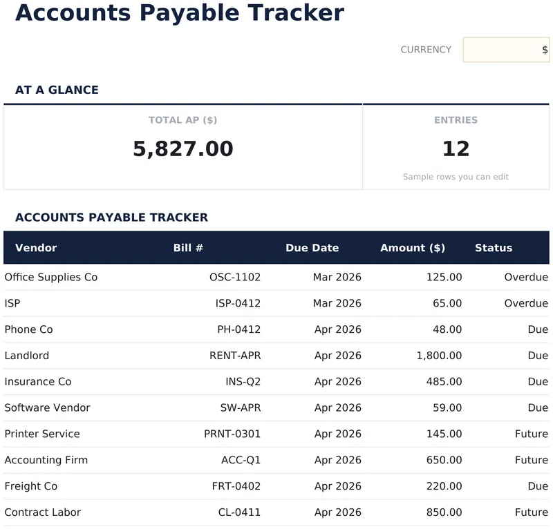 Accounts Payable Tracker
