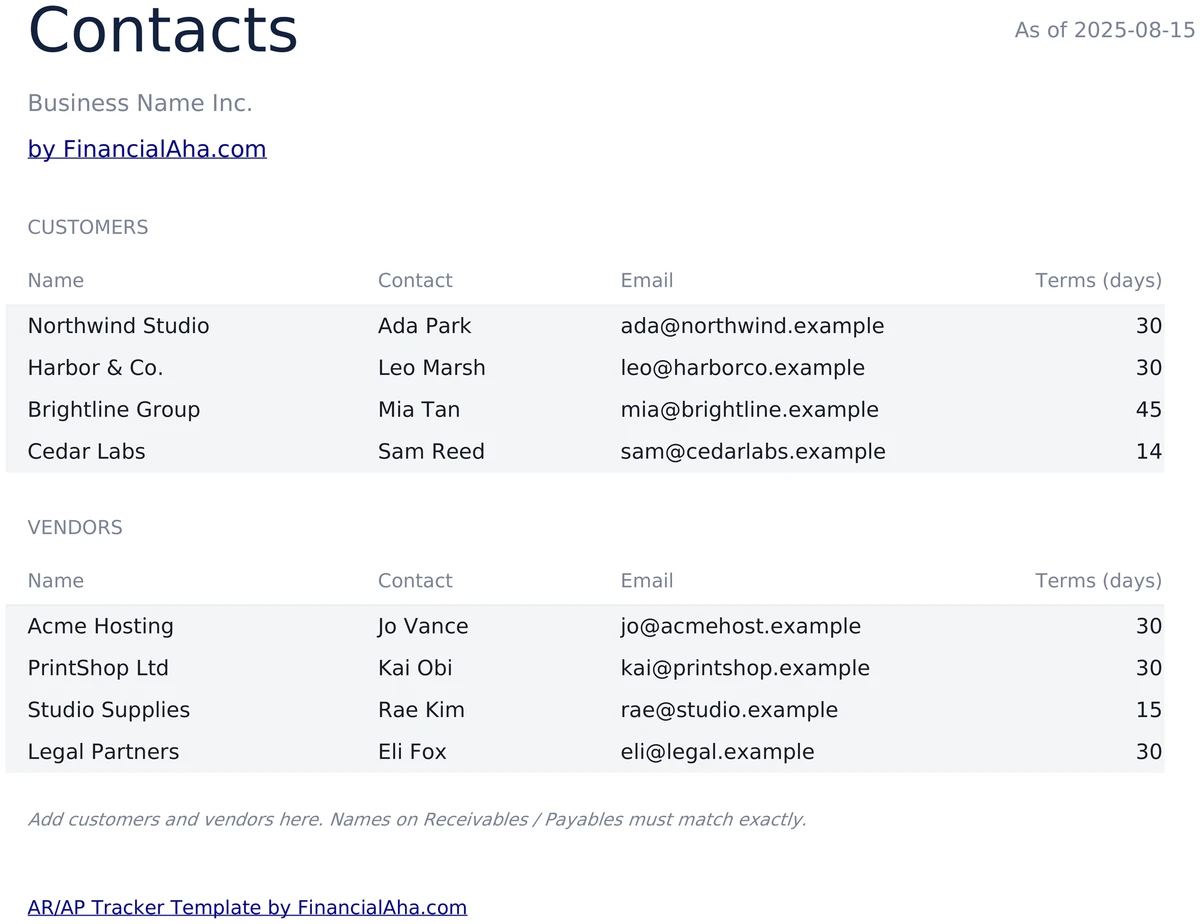 Customer and Vendor Directory