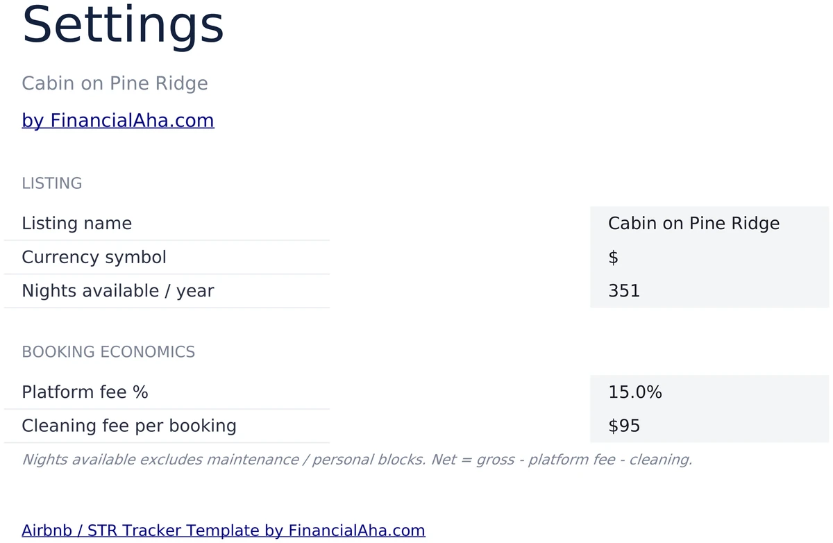 Airbnb Tracker Settings