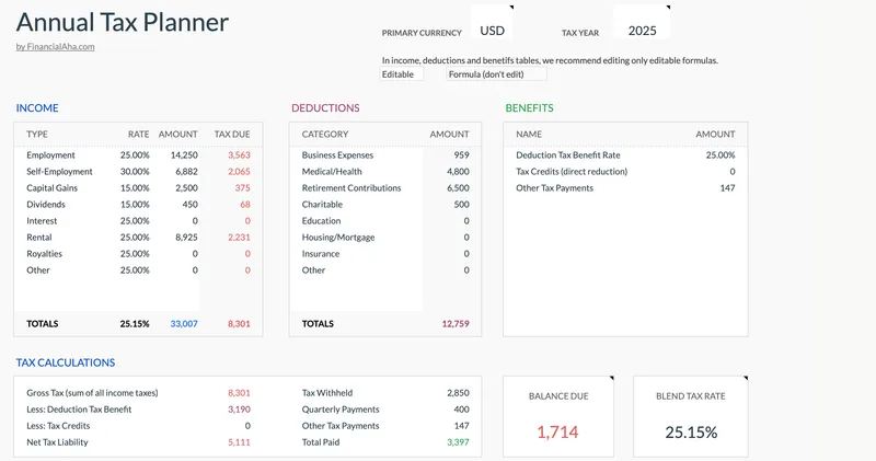 Annual Tax Planner Template for Google Sheets