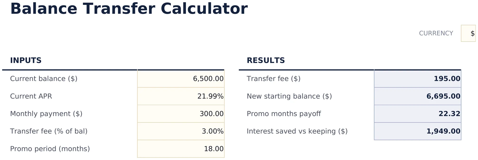 Balance Transfer Calculator preview