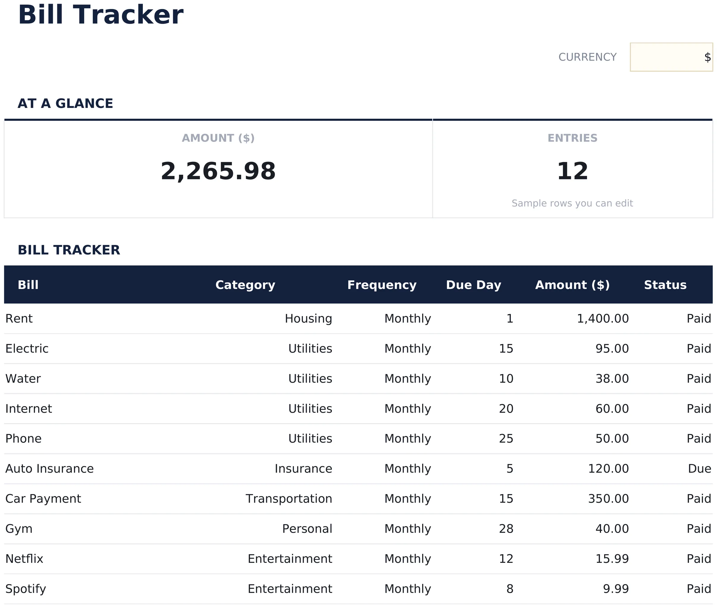 Bill Tracker preview