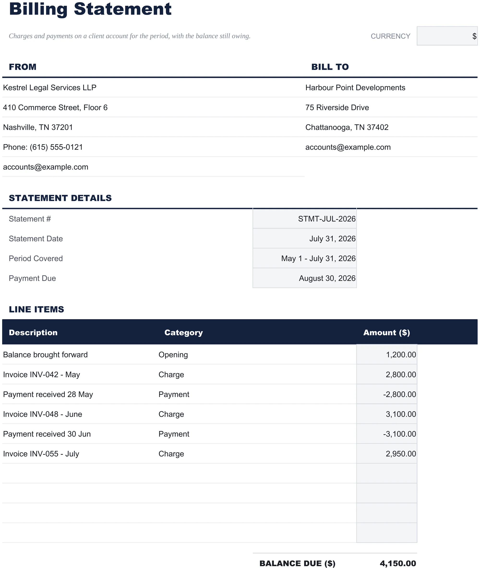 Free Billing Statement Spreadsheet Template for Google Sheets & Excel - dashboard preview