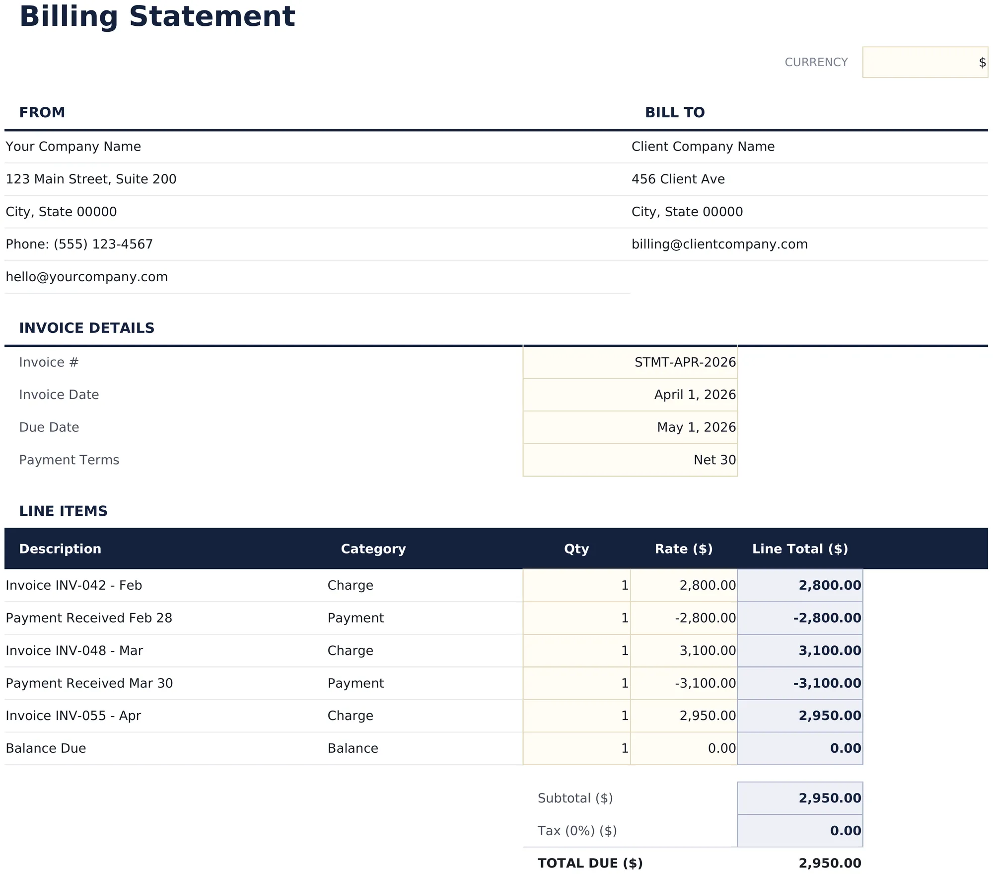 Billing Statement preview