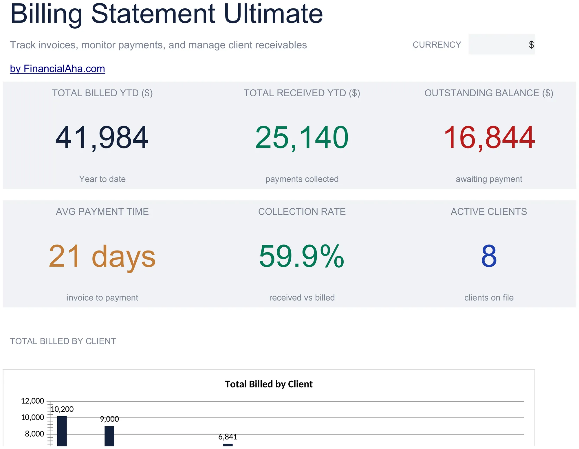 Billing Statement Spreadsheet Template - Ultimate version for Google Sheets and Excel