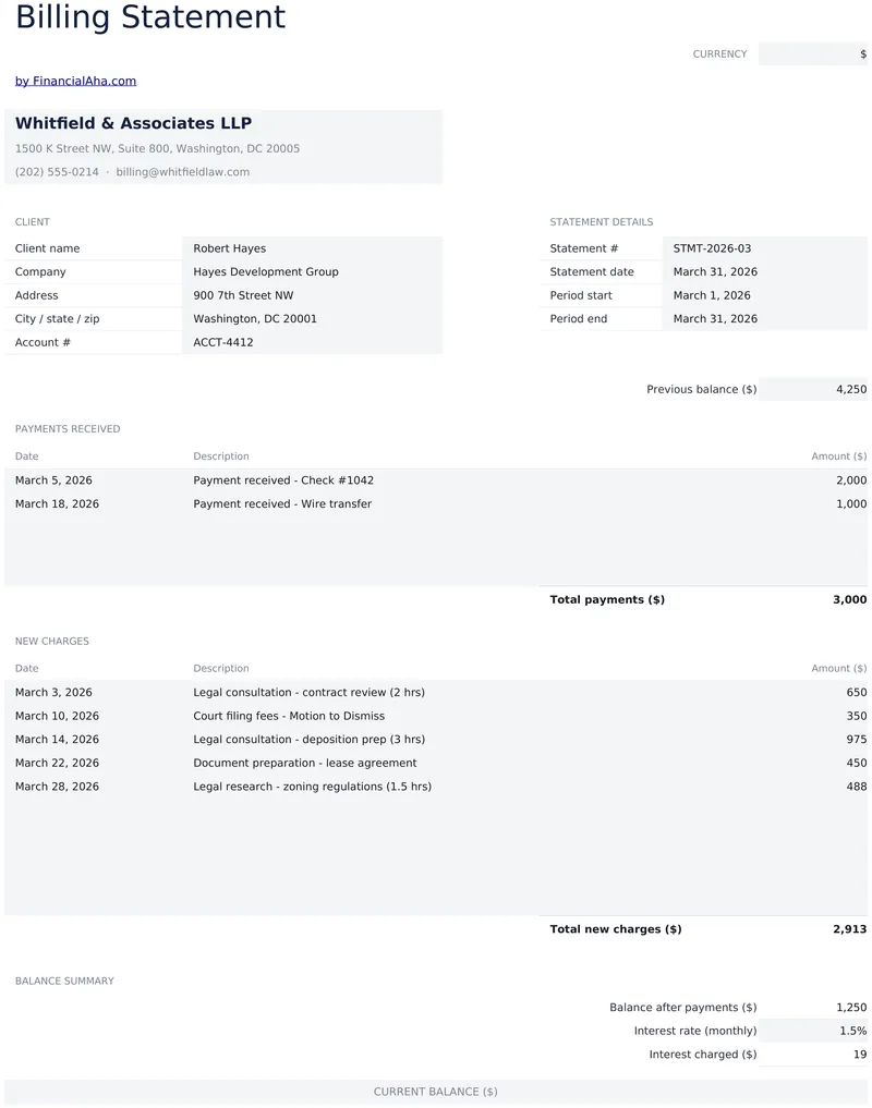 Billing Statement preview