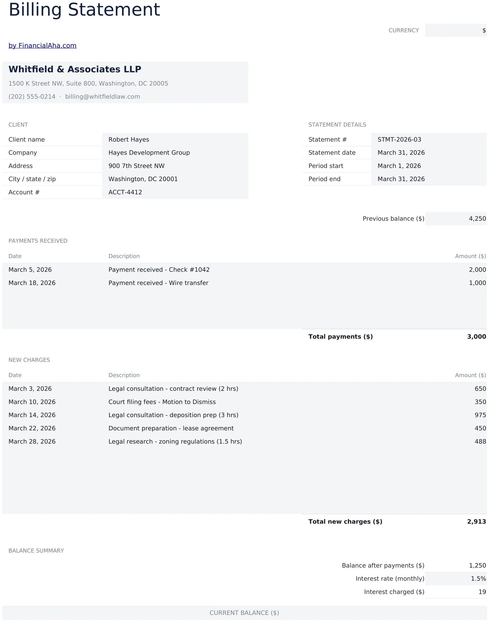 Billing Statement preview