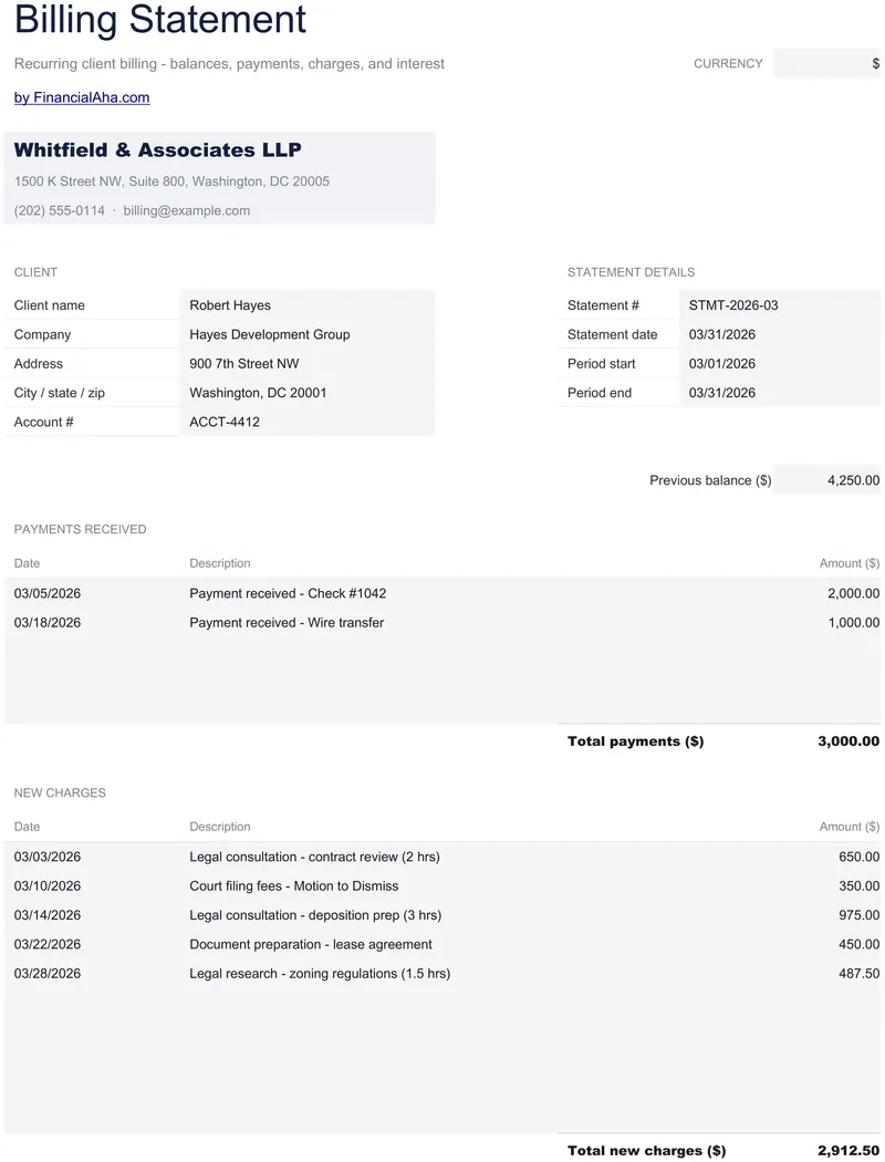 Billing Statement preview