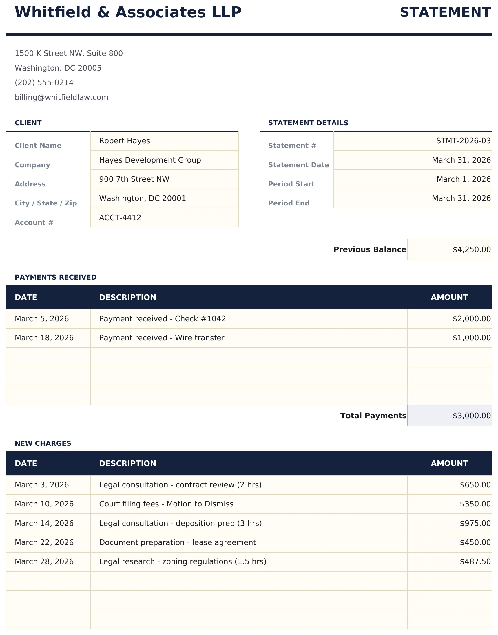 Billing Statement preview
