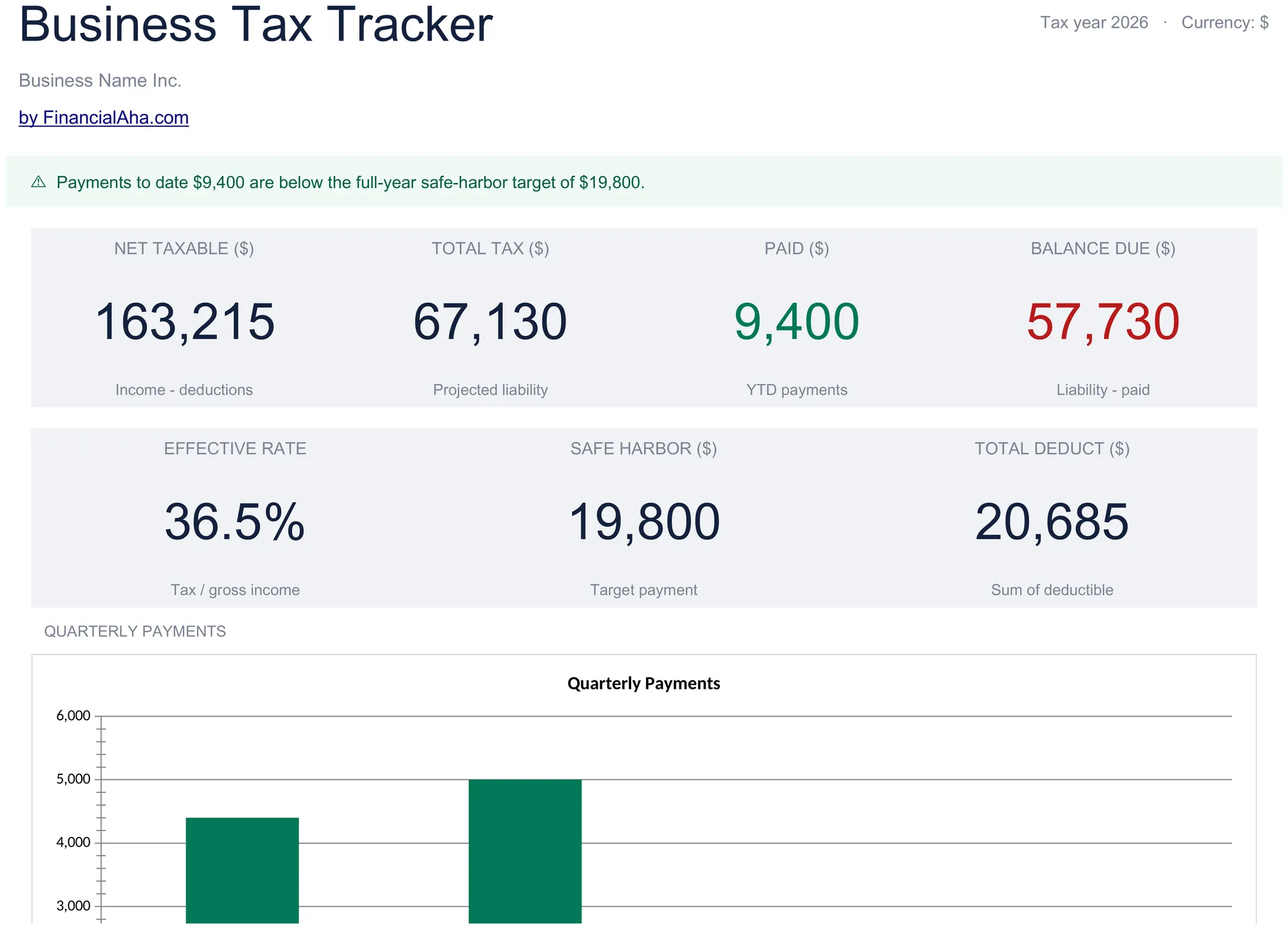 Business Tax Tracker Template Preview