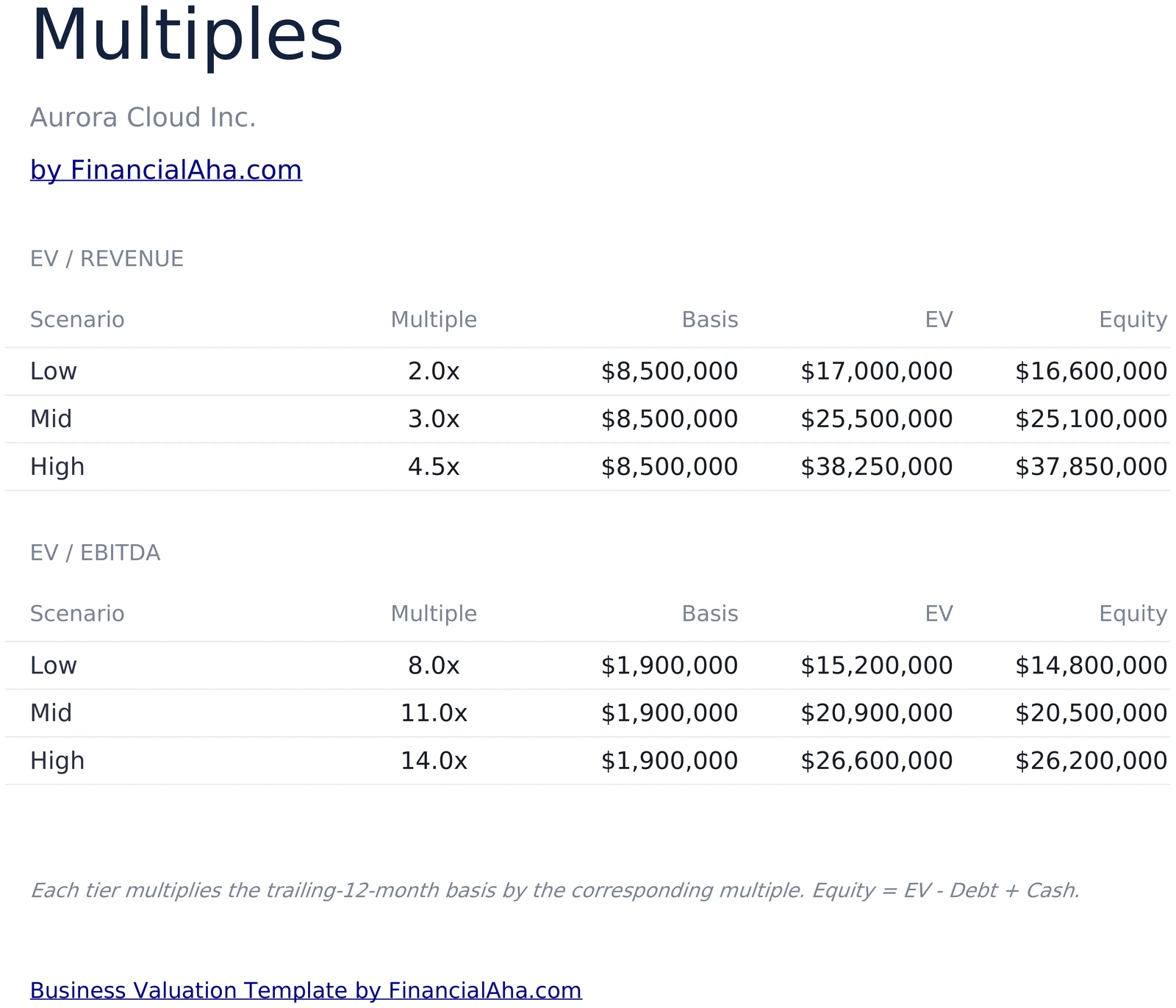 EV/Revenue and EV/EBITDA Multiples