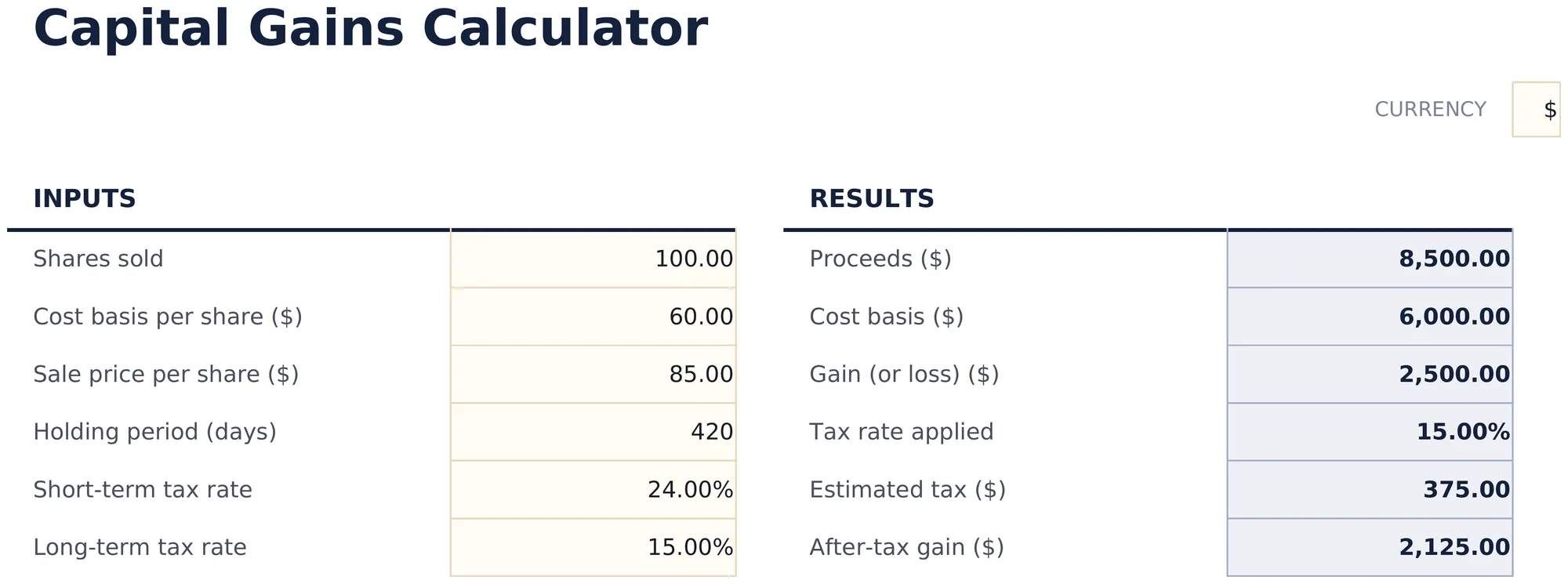 Capital Gains Calculator preview