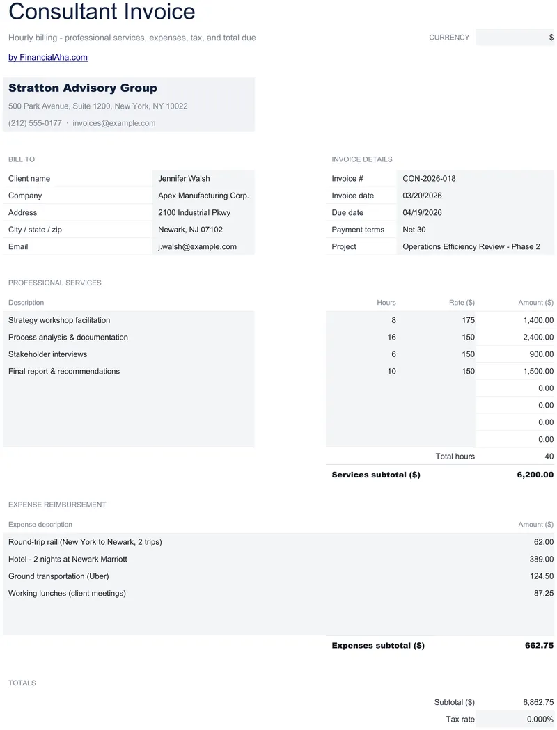 Consultant Invoice preview