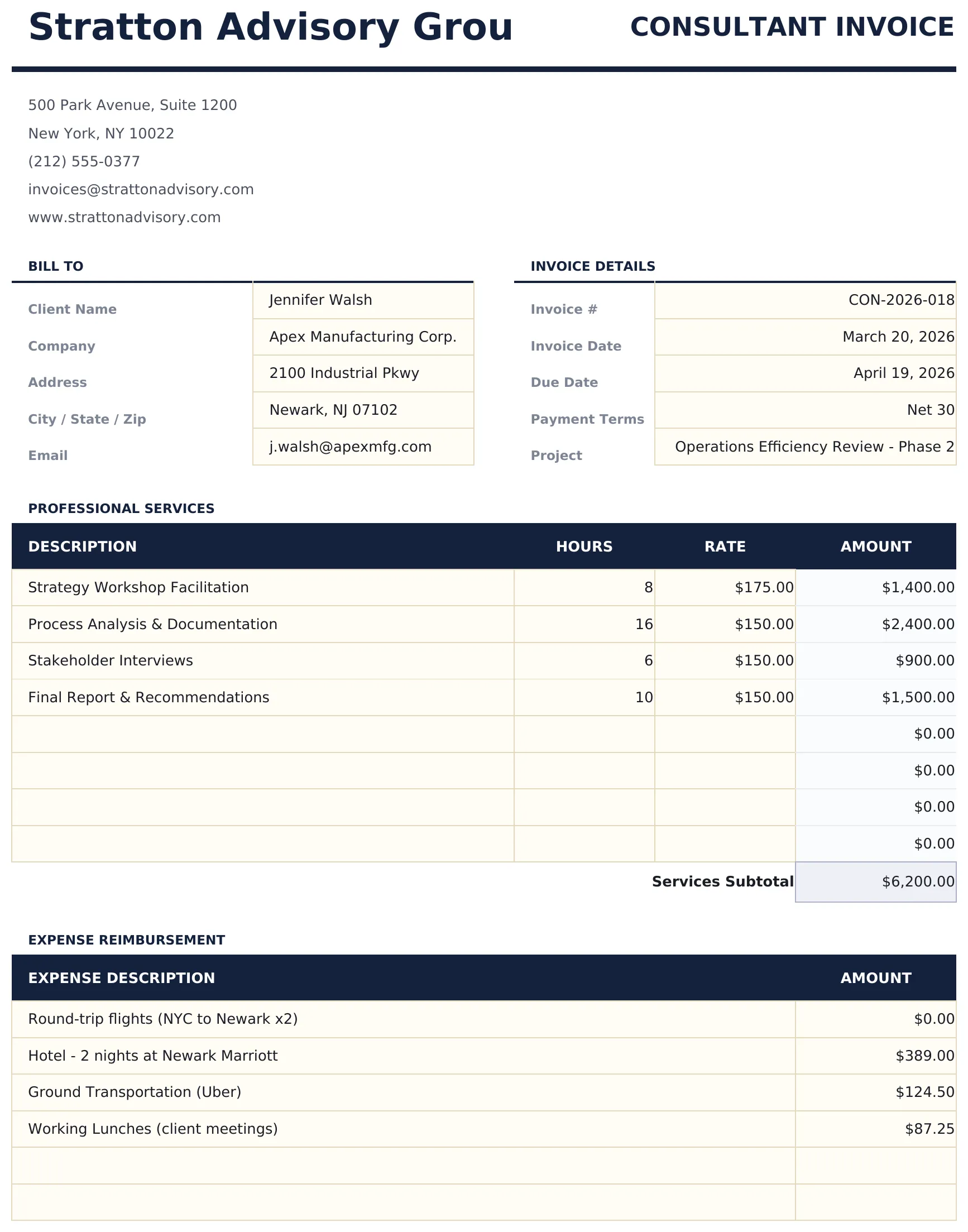 Consultant Invoice preview