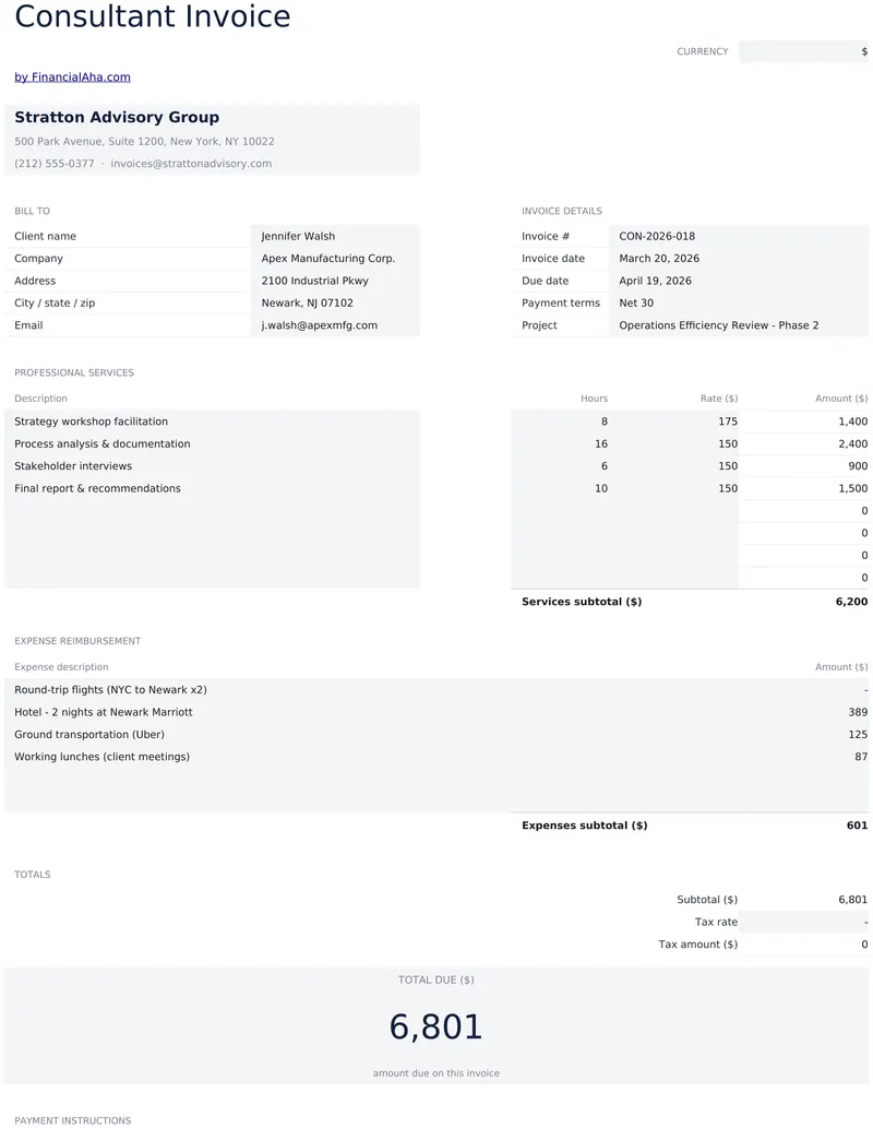 Consultant Invoice preview