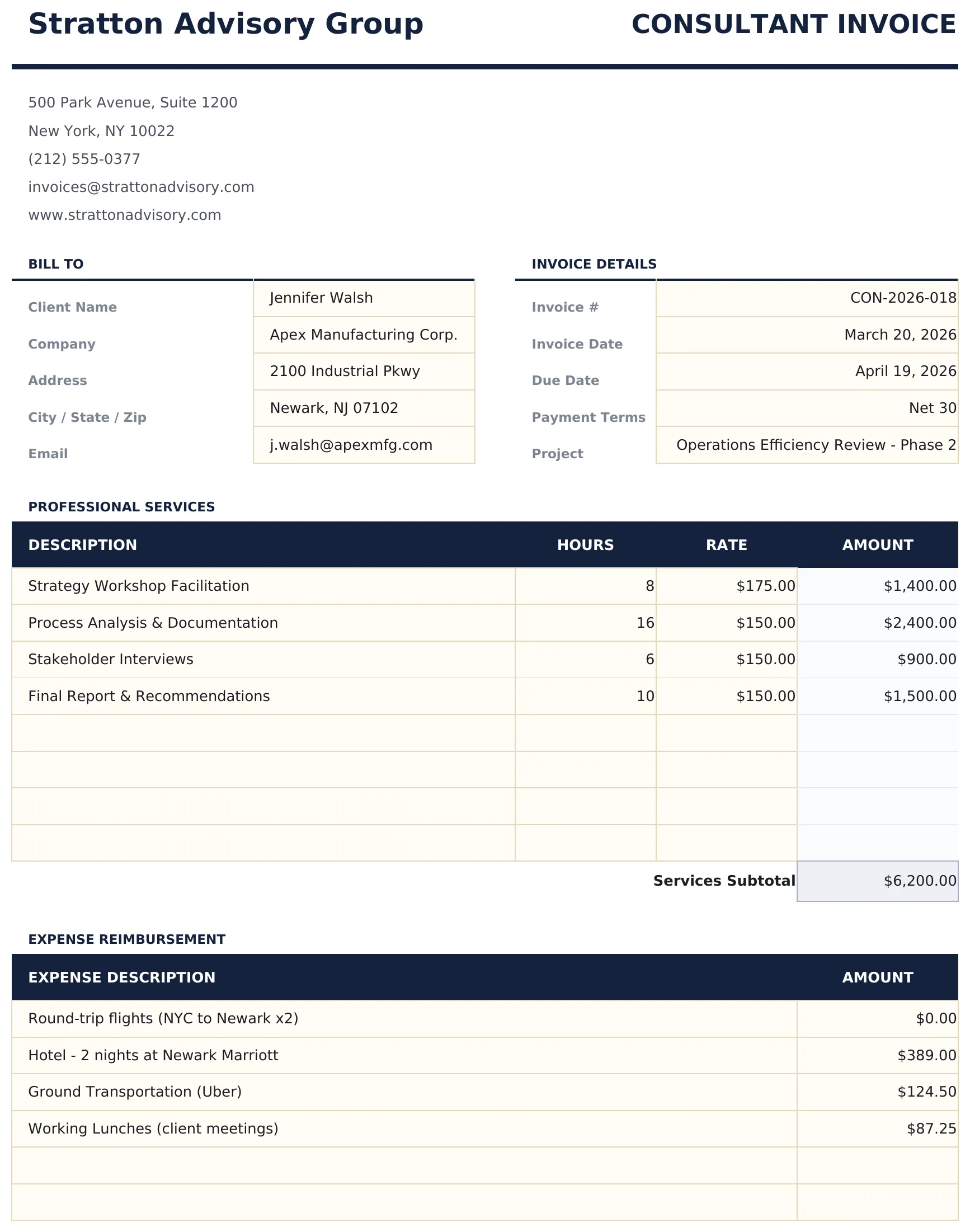 Consultant Invoice preview