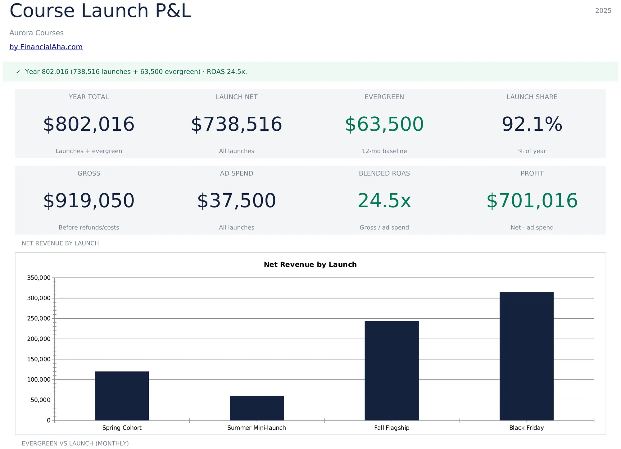 Course Launch P&L Template Preview