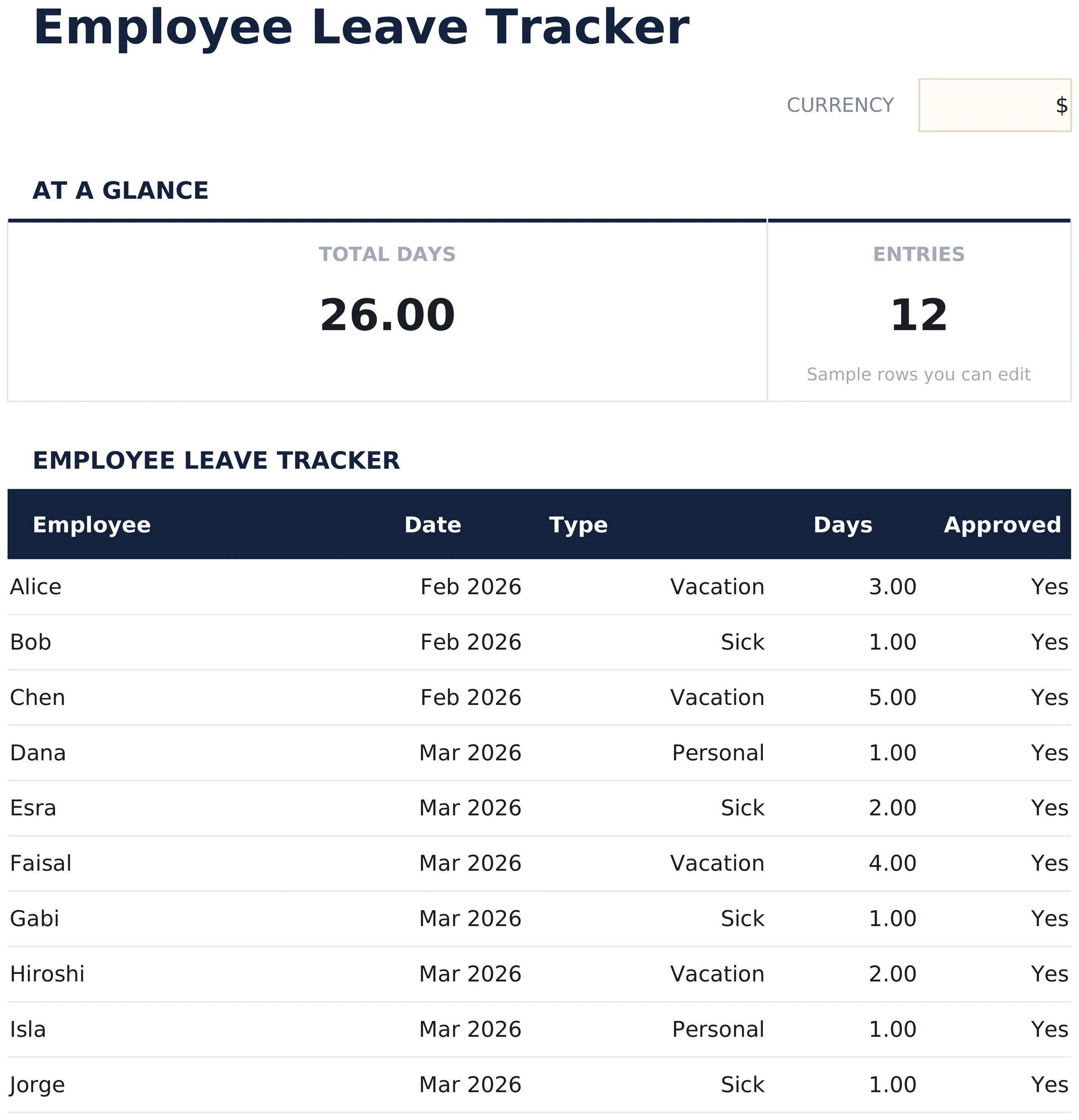 Employee Leave Tracker preview