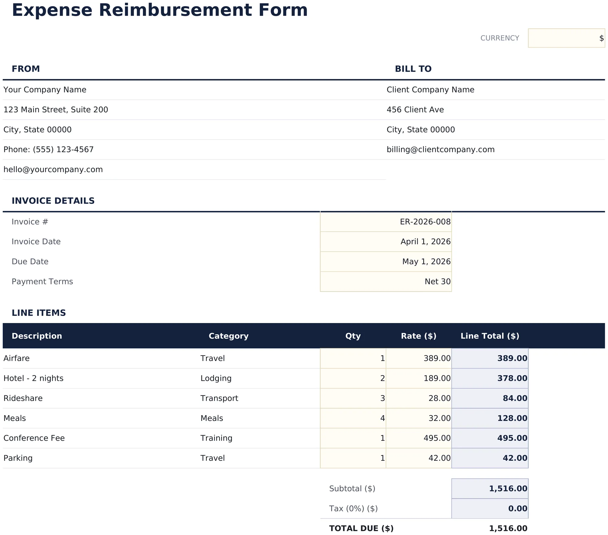 Expense Reimbursement Form preview