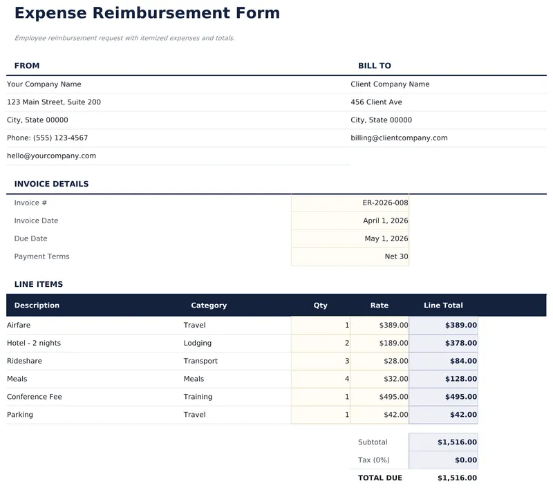 Expense Reimbursement Form