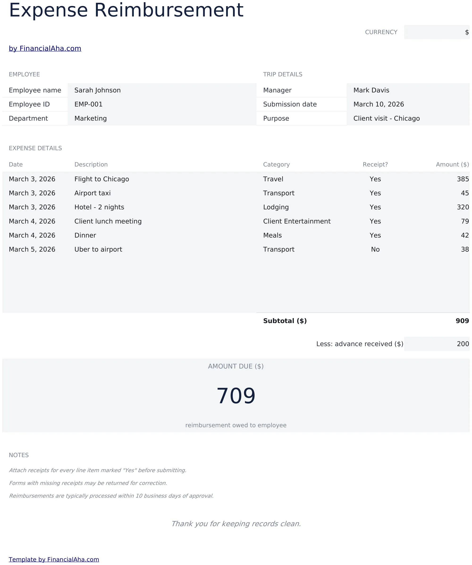 Expense Reimbursement Form preview