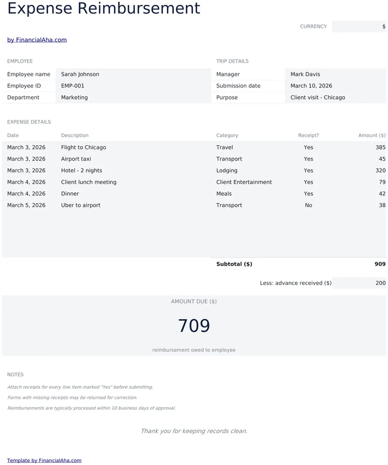 Expense Reimbursement Form preview