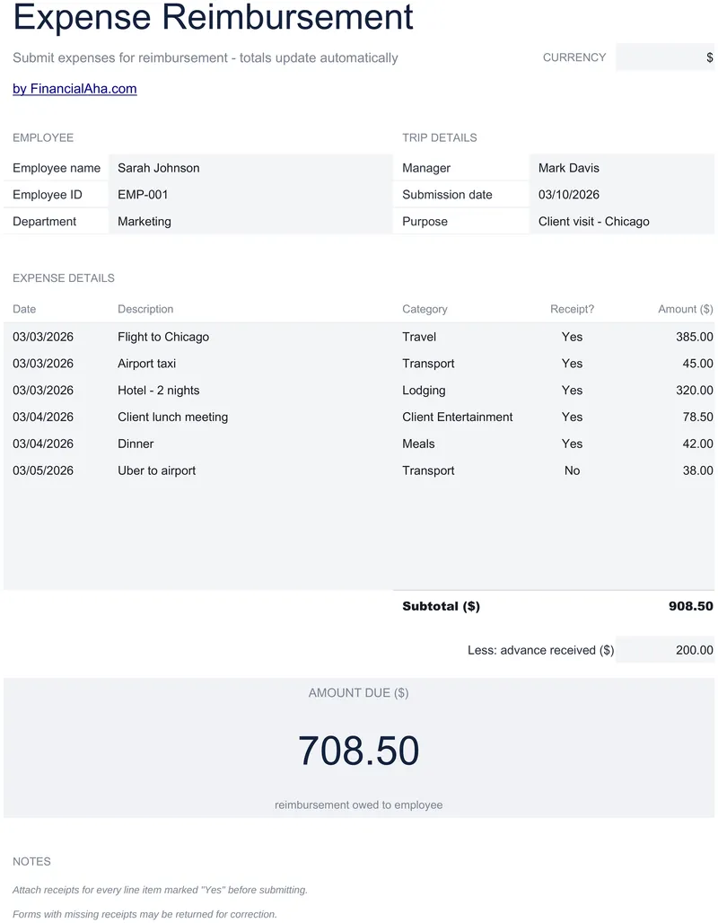 Expense Reimbursement Form preview