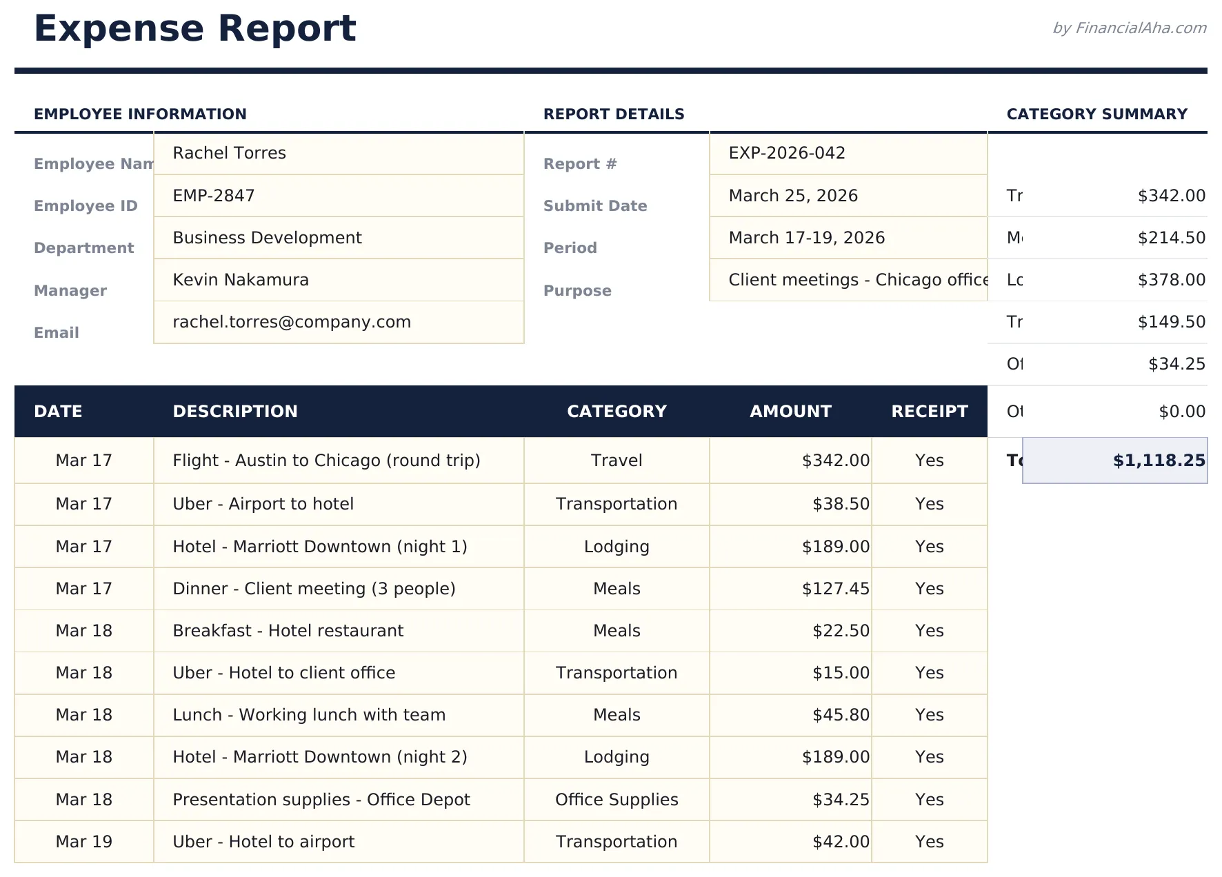 Expense Report preview