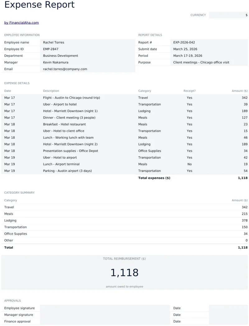 Expense Report preview