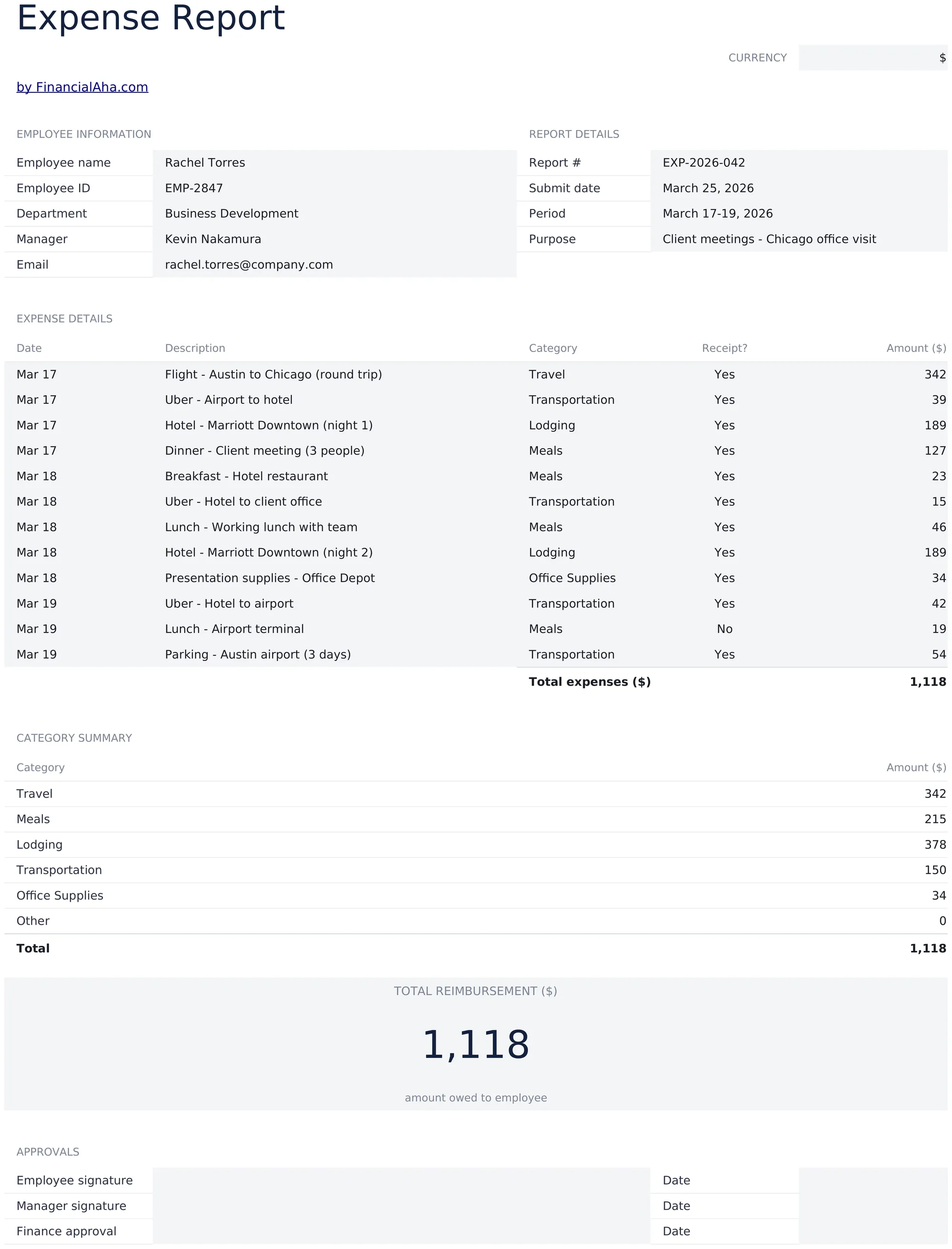 Expense Report preview