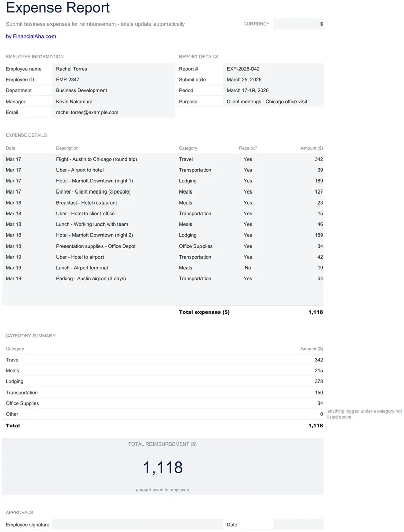 Expense Report preview
