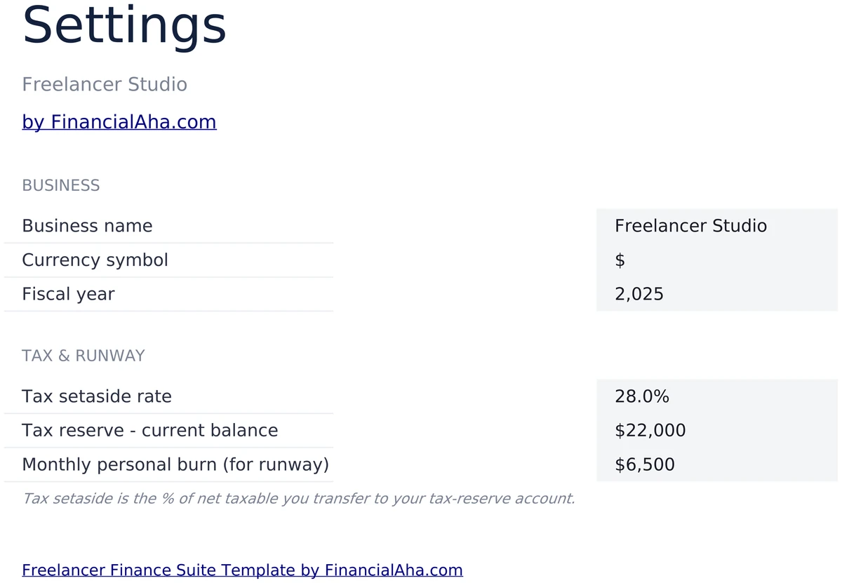 Freelancer Suite Settings Sheet