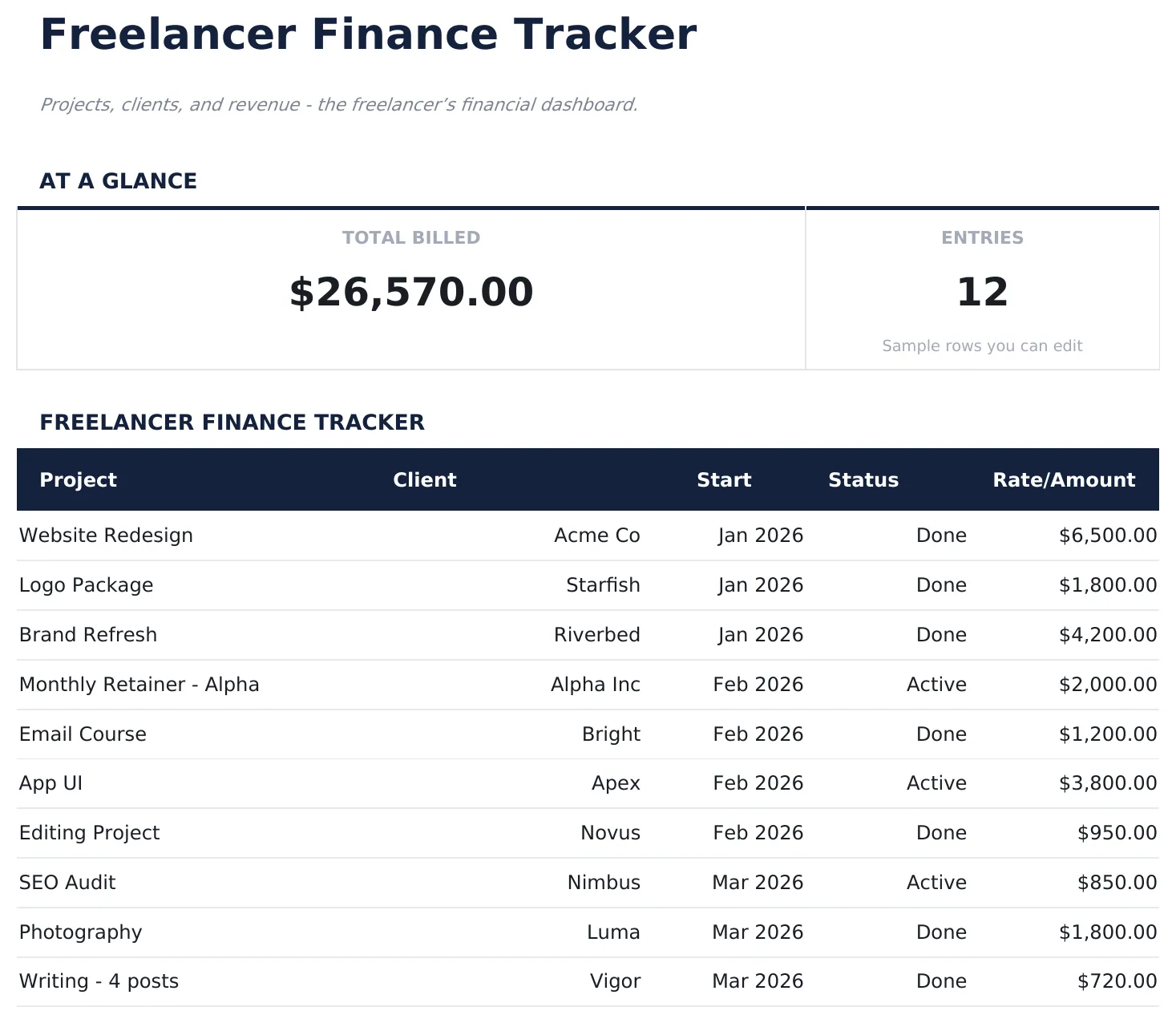 Freelancer Finance Tracker preview