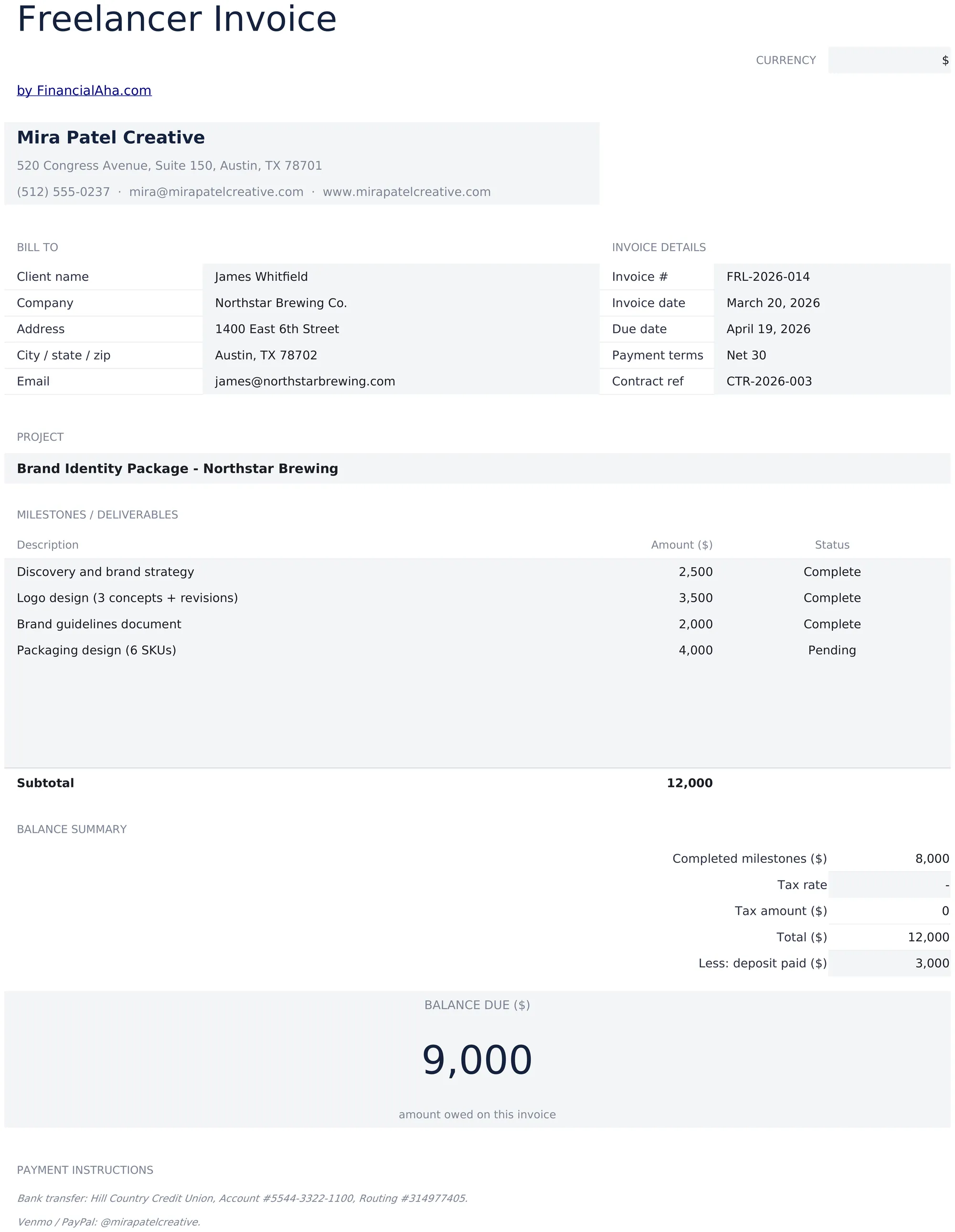 Freelancer Invoice preview