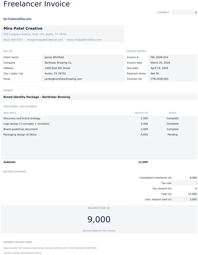 Freelancer Invoice preview