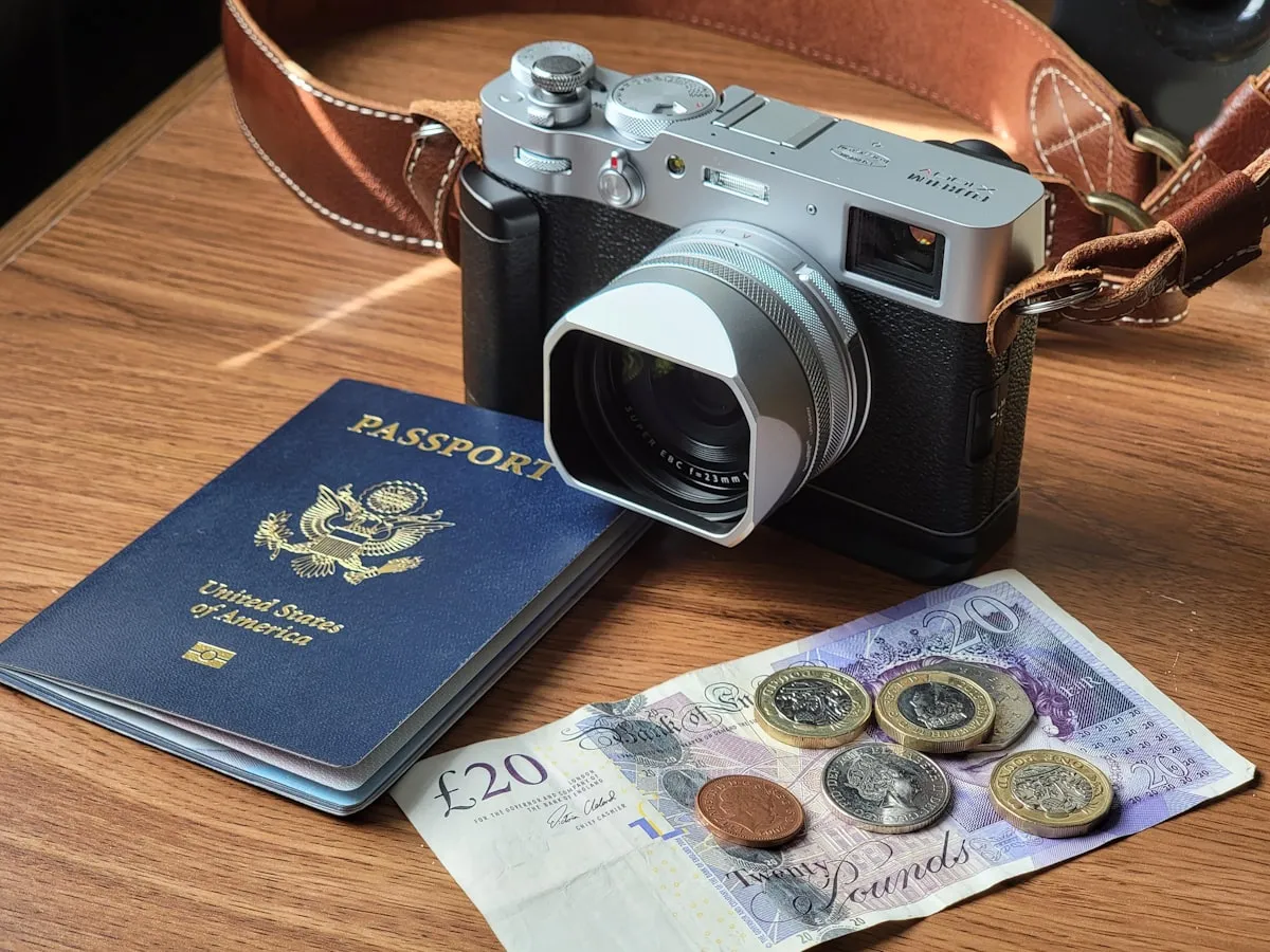 International travel budget with currency and passport