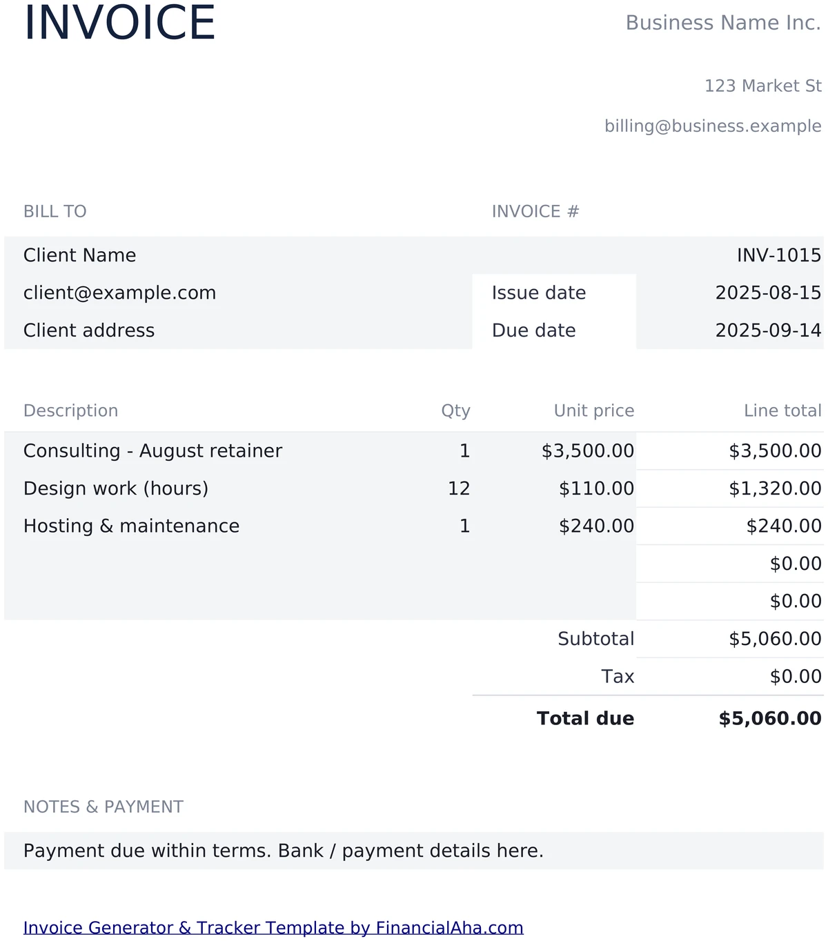 Printable Single Invoice