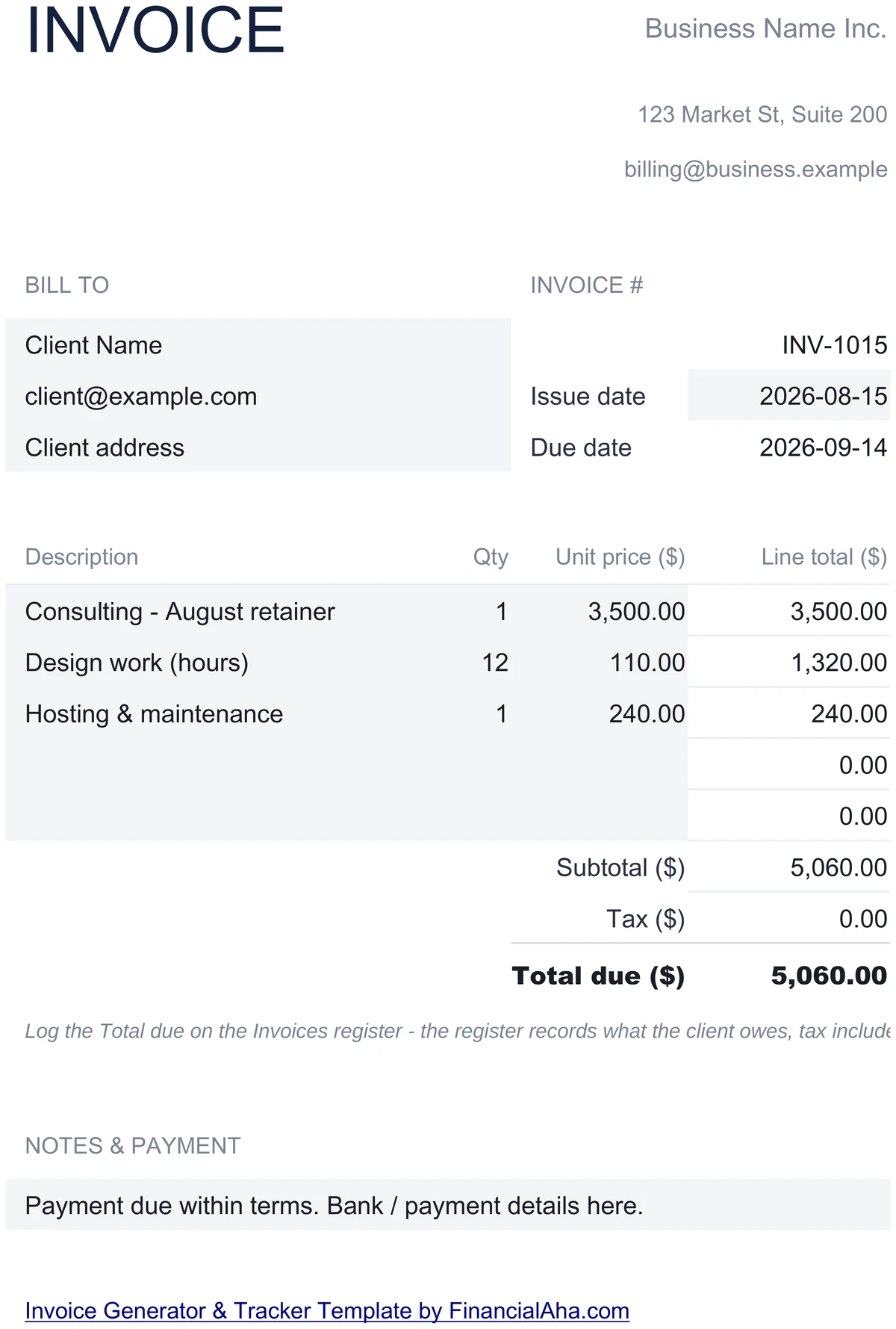 Printable Single Invoice