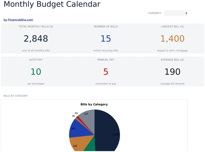 Monthly Budget Calendar preview