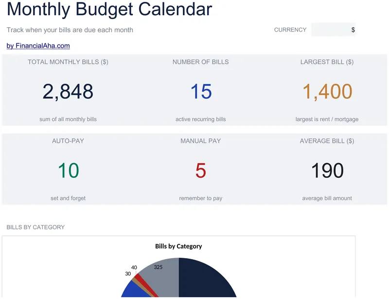 Monthly Budget Calendar preview