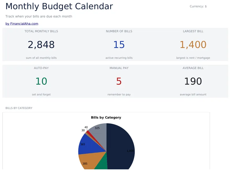 Monthly Budget Calendar preview