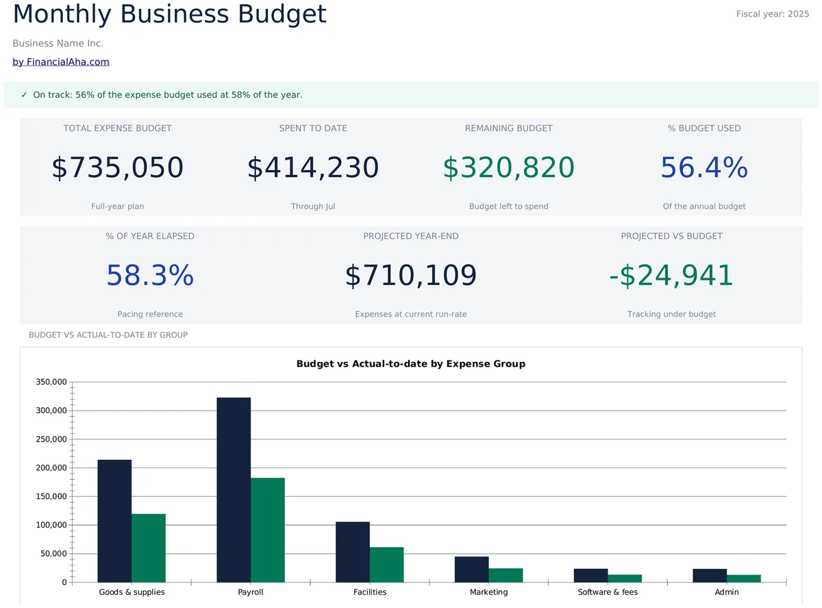 Monthly Business Budget Dashboard