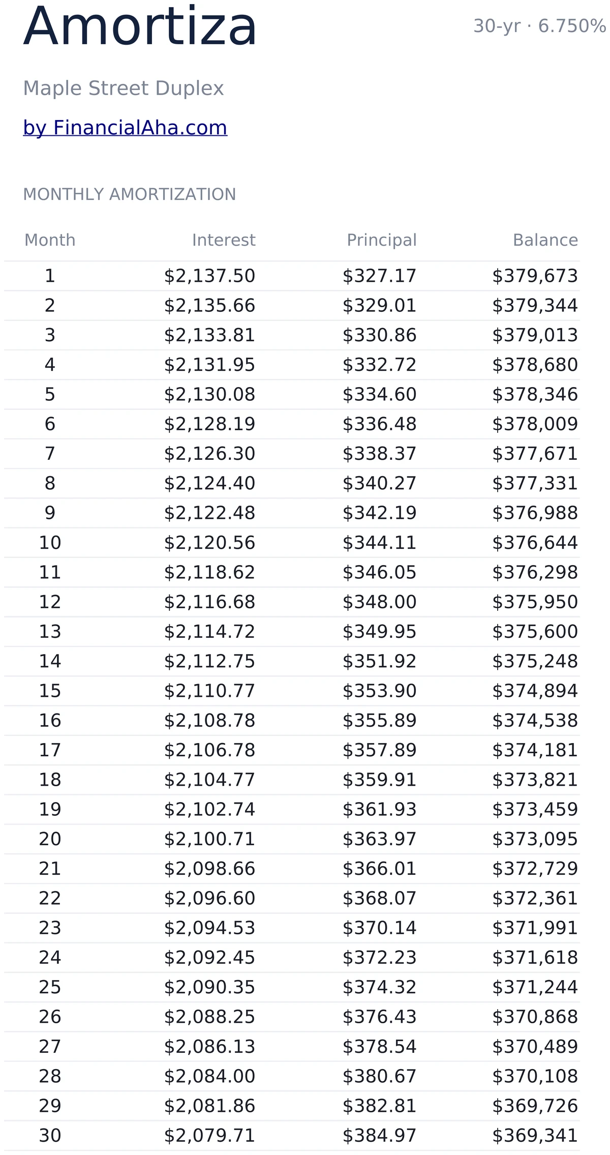 360-Month Amortization Schedule