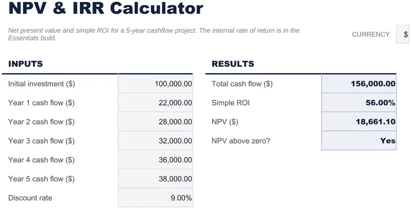 NPV & IRR Calculator