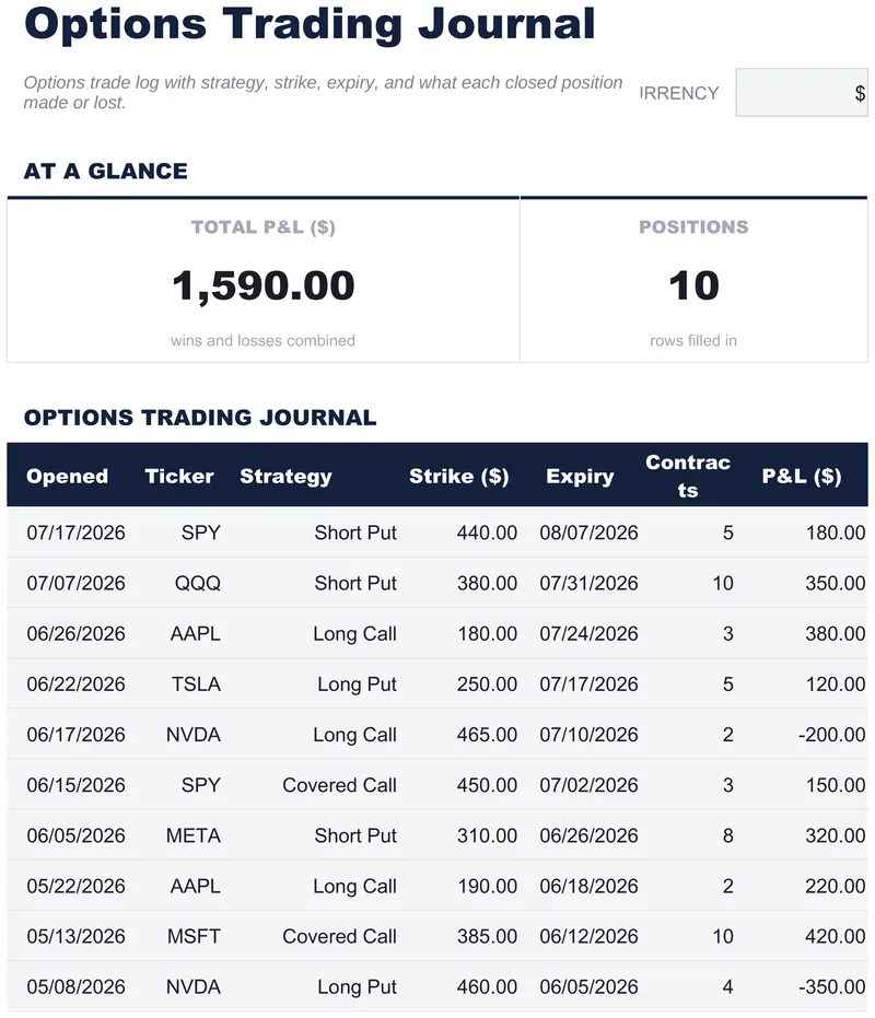 Options Trading Journal