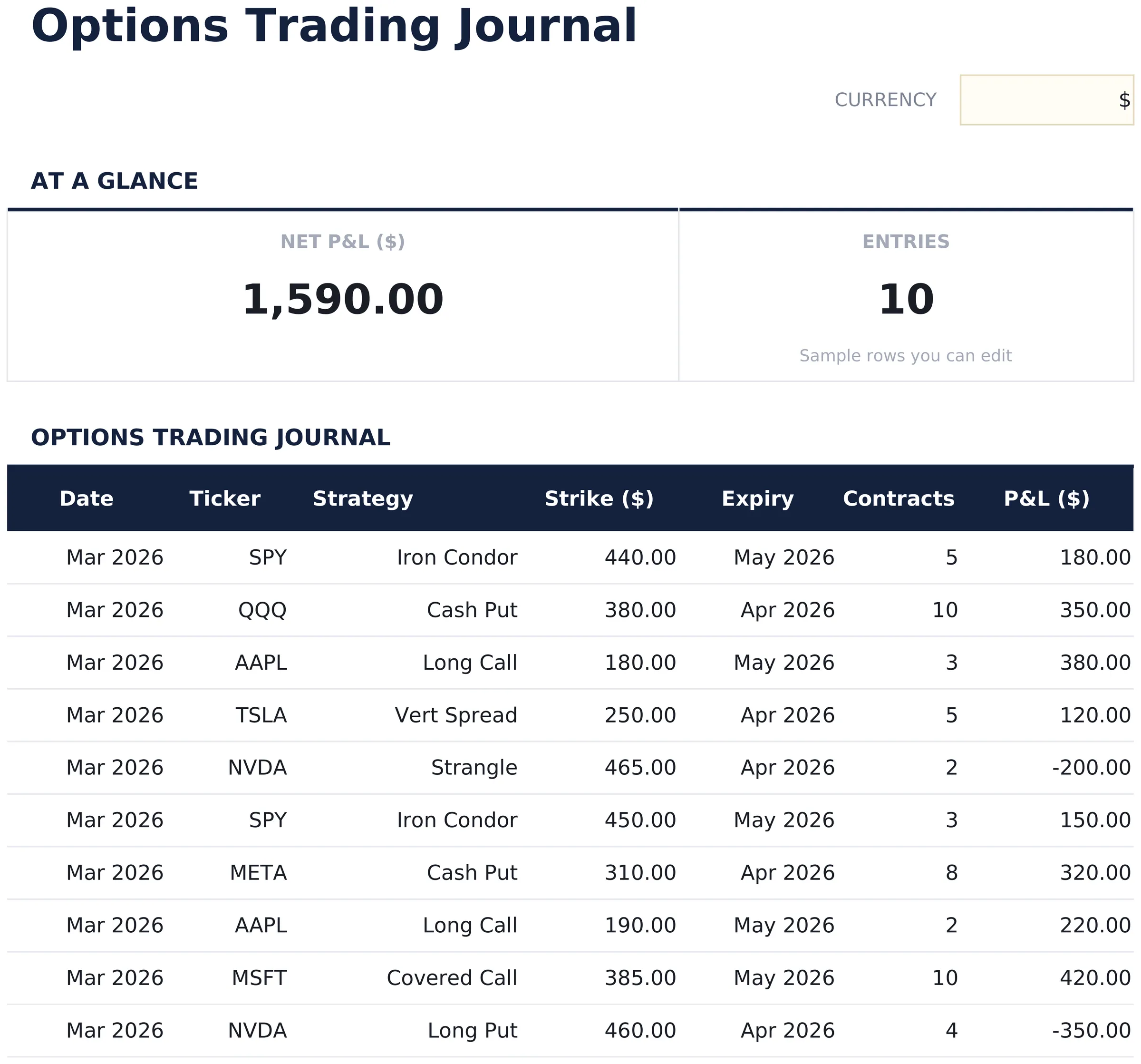 Options Trading Journal preview