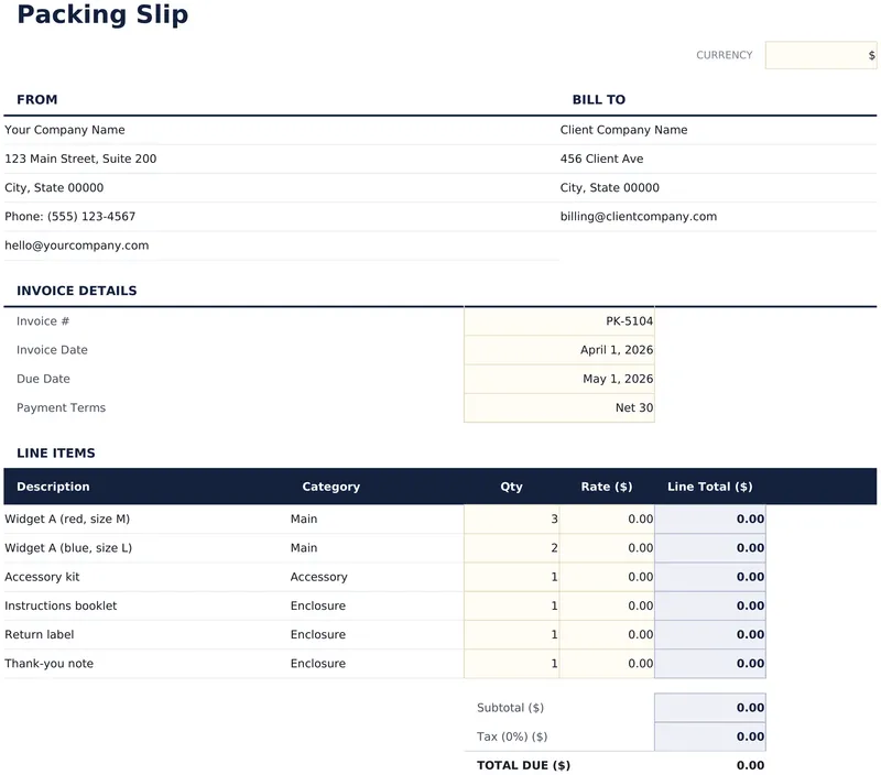 Packing Slip