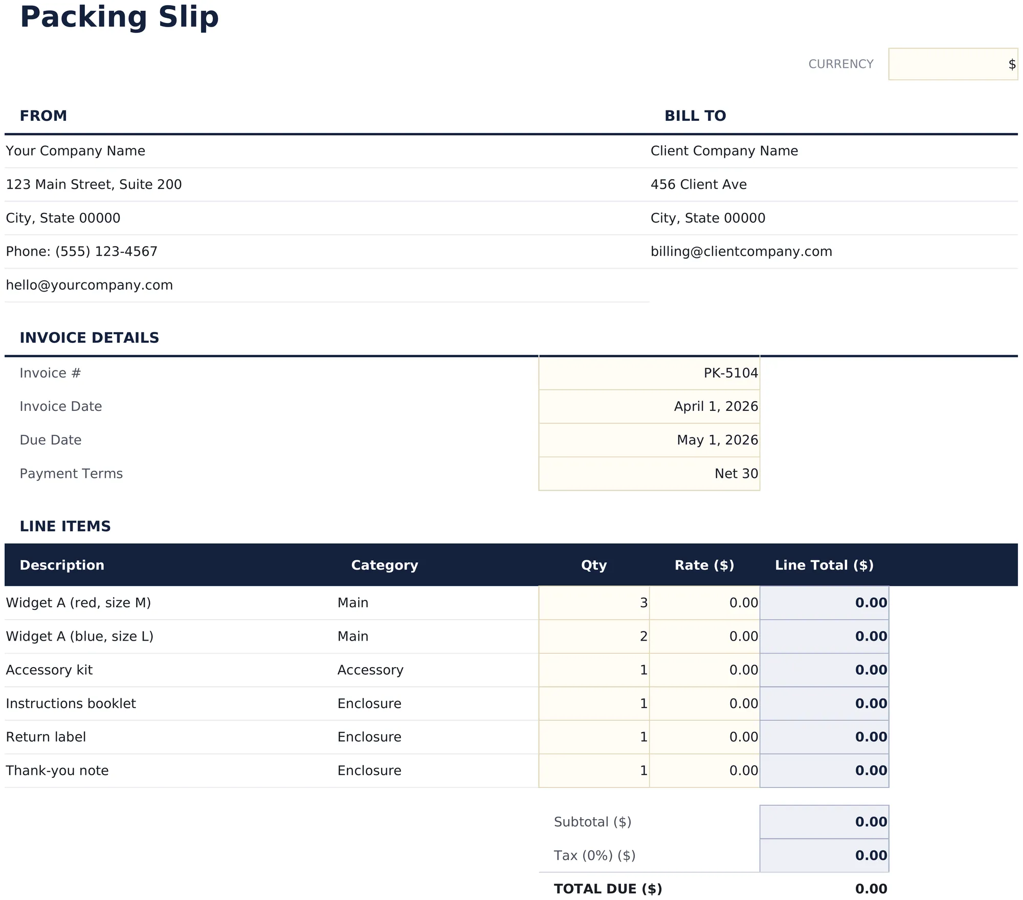 Packing Slip preview